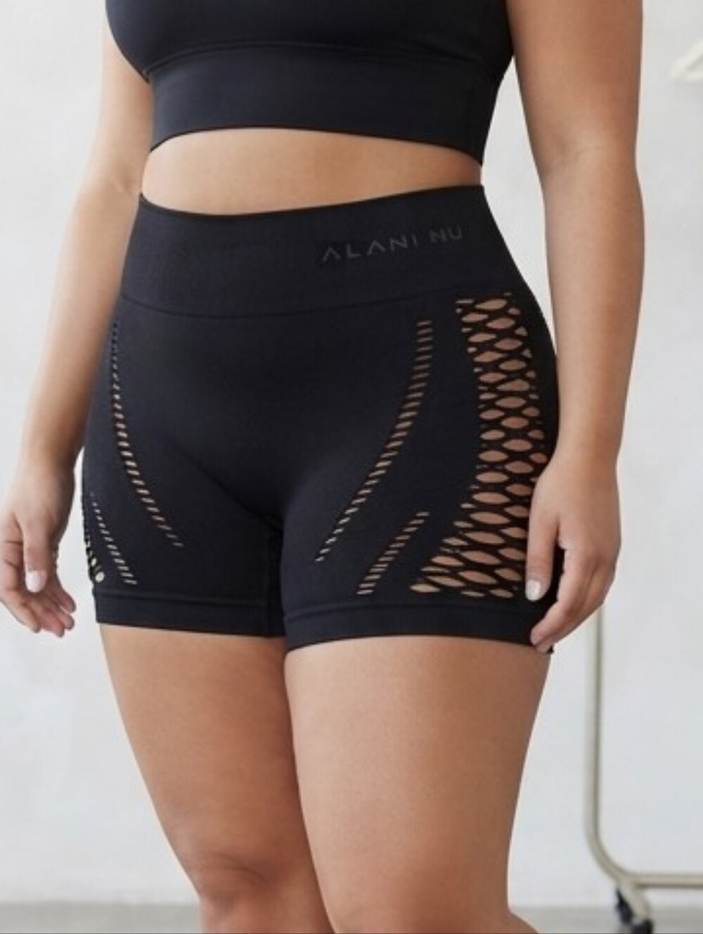 Ashley Stewart Black Seamless Cutout Side Active Biker Shorts Plus Size 18/20